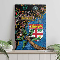 Fijian and Australian Culture Together Canvas Wall Art Aboriginal Art and Tapa Motifs with Kangaroo and Palm Tree - Polynesian Pride