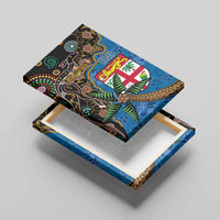 Fijian and Australian Culture Together Canvas Wall Art Aboriginal Art and Tapa Motifs with Kangaroo and Palm Tree - Polynesian Pride