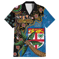 Fijian and Australian Culture Together Family Matching Off The Shoulder Long Sleeve Dress and Hawaiian Shirt Aboriginal Art and Tapa Motifs with Kangaroo and Palm Tree - Polynesian Pride