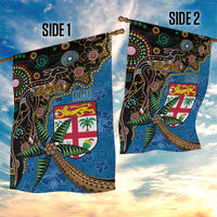 Fijian and Australian Culture Together Garden Flag Aboriginal Art and Tapa Motifs with Kangaroo and Palm Tree - Polynesian Pride