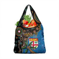 Fijian and Australian Culture Together Grocery Bag Aboriginal Art and Tapa Motifs with Kangaroo and Palm Tree - Polynesian Pride