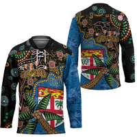 Fijian and Australian Culture Together Hockey Jersey Aboriginal Art and Tapa Motifs with Kangaroo and Palm Tree - Polynesian Pride