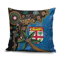 Fijian and Australian Culture Together Pillow Cover Aboriginal Art and Tapa Motifs with Kangaroo and Palm Tree - Polynesian Pride