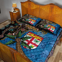 Fijian and Australian Culture Together Quilt Bed Set Aboriginal Art and Tapa Motifs with Kangaroo and Palm Tree - Polynesian Pride