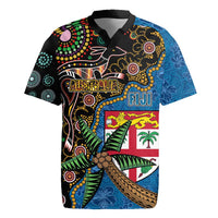 Fijian and Australian Culture Together Rugby Jersey Aboriginal Art and Tapa Motifs with Kangaroo and Palm Tree - Polynesian Pride