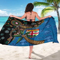 Fijian and Australian Culture Together Sarong Aboriginal Art and Tapa Motifs with Kangaroo and Palm Tree - Polynesian Pride