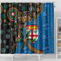 Fijian and Australian Culture Together Shower Curtain Aboriginal Art and Tapa Motifs with Kangaroo and Palm Tree - Polynesian Pride