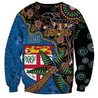 Fijian and Australian Culture Together Sweatshirt Aboriginal Art and Tapa Motifs with Kangaroo and Palm Tree - Polynesian Pride