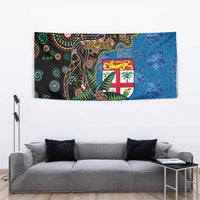 Fijian and Australian Culture Together Tapestry Aboriginal Art and Tapa Motifs with Kangaroo and Palm Tree - Polynesian Pride