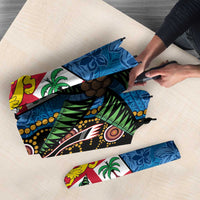 Fijian and Australian Culture Together Umbrella Aboriginal Art and Tapa Motifs with Kangaroo and Palm Tree - Polynesian Pride