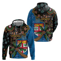Fijian and Australian Culture Together Zip Hoodie Aboriginal Art and Tapa Motifs with Kangaroo and Palm Tree - Polynesian Pride
