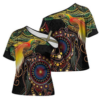 Papua New Guinea and Australia Together Cross Shoulder Shirt Bird of Paradise and Kangaroo Melanesian Aboriginal Motifs - Polynesian Pride
