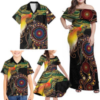 Papua New Guinea and Australia Together Family Matching Off Shoulder Maxi Dress and Hawaiian Shirt Bird of Paradise and Kangaroo Melanesian Aboriginal Motifs - Polynesian Pride