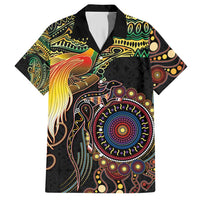 Papua New Guinea and Australia Together Family Matching Short Sleeve Bodycon Dress and Hawaiian Shirt Bird of Paradise and Kangaroo Melanesian Aboriginal Motifs - Polynesian Pride