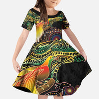 Papua New Guinea and Australia Together Family Matching Summer Maxi Dress and Hawaiian Shirt Bird of Paradise and Kangaroo Melanesian Aboriginal Motifs - Polynesian Pride