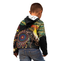 Papua New Guinea and Australia Together Kid Hoodie Bird of Paradise and Kangaroo Melanesian Aboriginal Motifs - Polynesian Pride