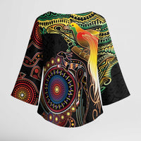 Papua New Guinea and Australia Together Kimono Sleeve Blouse Bird of Paradise and Kangaroo Melanesian Aboriginal Motifs - Polynesian Pride