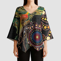 Papua New Guinea and Australia Together Kimono Sleeve Blouse Bird of Paradise and Kangaroo Melanesian Aboriginal Motifs - Polynesian Pride