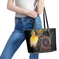 Papua New Guinea and Australia Together Leather Tote Bag Bird of Paradise and Kangaroo Melanesian Aboriginal Motifs - Polynesian Pride