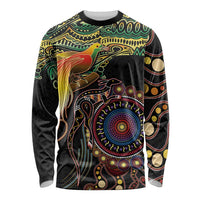 Papua New Guinea and Australia Together Long Sleeve Shirt Bird of Paradise and Kangaroo Melanesian Aboriginal Motifs - Polynesian Pride