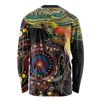 Papua New Guinea and Australia Together Long Sleeve Shirt Bird of Paradise and Kangaroo Melanesian Aboriginal Motifs - Polynesian Pride