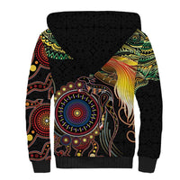 Papua New Guinea and Australia Together Sherpa Hoodie Bird of Paradise and Kangaroo Melanesian Aboriginal Motifs - Polynesian Pride