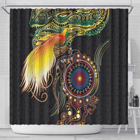 Papua New Guinea and Australia Together Shower Curtain Bird of Paradise and Kangaroo Melanesian Aboriginal Motifs - Polynesian Pride
