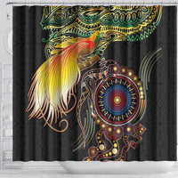 Papua New Guinea and Australia Together Shower Curtain Bird of Paradise and Kangaroo Melanesian Aboriginal Motifs - Polynesian Pride