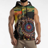 Papua New Guinea and Australia Together Sleeveless Hoodie Bird of Paradise and Kangaroo Melanesian Aboriginal Motifs - Polynesian Pride