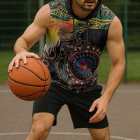 Papua New Guinea and Australia Together Sleeveless Hoodie Bird of Paradise and Kangaroo Melanesian Aboriginal Motifs - Polynesian Pride