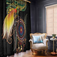 Papua New Guinea and Australia Together Window Curtain Bird of Paradise and Kangaroo Melanesian Aboriginal Motifs - Polynesian Pride