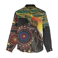 Papua New Guinea and Australia Together Women Casual Shirt Bird of Paradise and Kangaroo Melanesian Aboriginal Motifs - Polynesian Pride