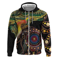 Papua New Guinea and Australia Together Zip Hoodie Bird of Paradise and Kangaroo Melanesian Aboriginal Motifs - Polynesian Pride