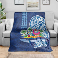 Hawaiian Mele Kalikimaka Blanket Funny Santa on Whale Island with Kakau Tattoos - Polynesian Pride