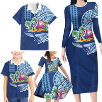 Hawaiian Mele Kalikimaka Family Matching Long Sleeve Bodycon Dress and Hawaiian Shirt Funny Santa on Whale Island with Kakau Tattoos - Polynesian Pride