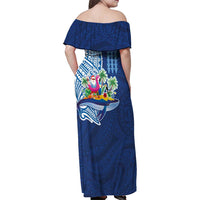 Hawaiian Mele Kalikimaka Family Matching Off Shoulder Maxi Dress and Hawaiian Shirt Funny Santa on Whale Island with Kakau Tattoos - Polynesian Pride