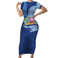 Hawaiian Mele Kalikimaka Family Matching Short Sleeve Bodycon Dress and Hawaiian Shirt Funny Santa on Whale Island with Kakau Tattoos - Polynesian Pride