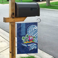 Hawaiian Mele Kalikimaka Garden Flag Funny Santa on Whale Island with Kakau Tattoos - Polynesian Pride