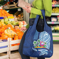 Hawaiian Mele Kalikimaka Grocery Bag Funny Santa on Whale Island with Kakau Tattoos - Polynesian Pride