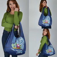 Hawaiian Mele Kalikimaka Grocery Bag Funny Santa on Whale Island with Kakau Tattoos - Polynesian Pride