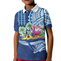 Hawaiian Mele Kalikimaka Kid Polo Shirt Funny Santa on Whale Island with Kakau Tattoos - Polynesian Pride