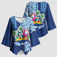 Hawaiian Mele Kalikimaka Kimono Sleeve Blouse Funny Santa on Whale Island with Kakau Tattoos - Polynesian Pride