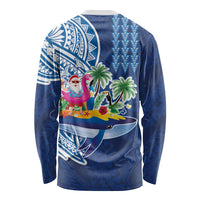 Hawaiian Mele Kalikimaka Long Sleeve Shirt Funny Santa on Whale Island with Kakau Tattoos - Polynesian Pride