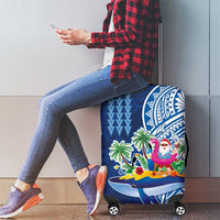 Hawaiian Mele Kalikimaka Luggage Cover Funny Santa on Whale Island with Kakau Tattoos - Polynesian Pride