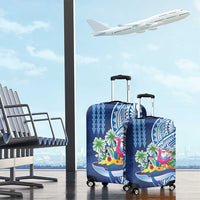 Hawaiian Mele Kalikimaka Luggage Cover Funny Santa on Whale Island with Kakau Tattoos - Polynesian Pride