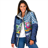 Hawaiian Mele Kalikimaka Padded Jacket Funny Santa on Whale Island with Kakau Tattoos - Polynesian Pride