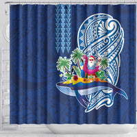 Hawaiian Mele Kalikimaka Shower Curtain Funny Santa on Whale Island with Kakau Tattoos - Polynesian Pride