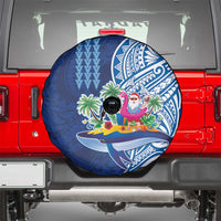 Hawaiian Mele Kalikimaka Spare Tire Cover Funny Santa on Whale Island with Kakau Tattoos - Polynesian Pride