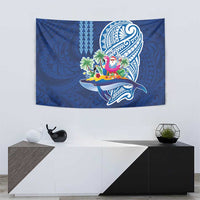 Hawaiian Mele Kalikimaka Tapestry Funny Santa on Whale Island with Kakau Tattoos - Polynesian Pride