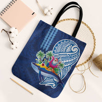 Hawaiian Mele Kalikimaka Tote Bag Funny Santa on Whale Island with Kakau Tattoos - Polynesian Pride